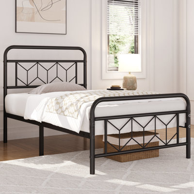 Modern Metal Bed Frame with Vintage Headboard