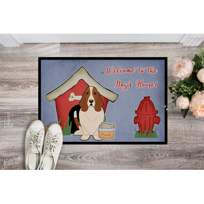 Tapis d'extérieur antidérapant Jerimy Dog House Basset Hound