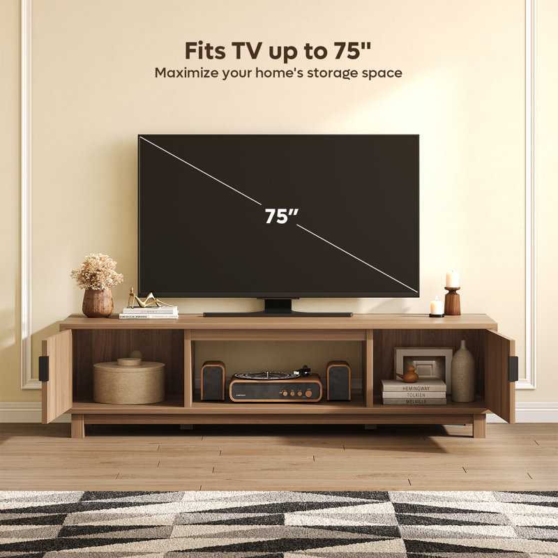 Meuble télé 70 po Reeded 2 portes pour téléviseur de 75 po ou moins, Chêne naturel