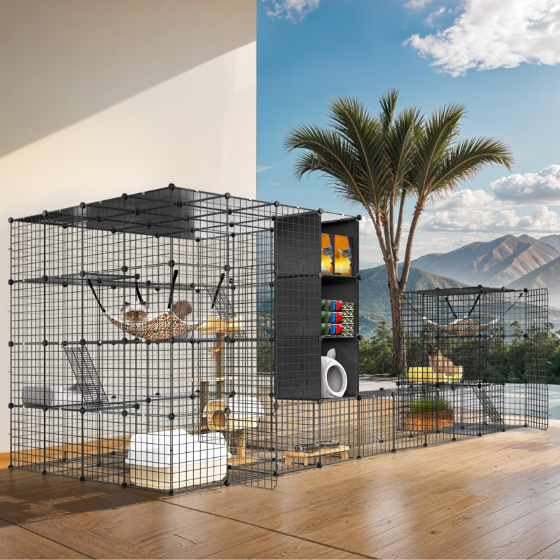 Large Cat Playpen and Cat Cage with Tunnel and Hammock