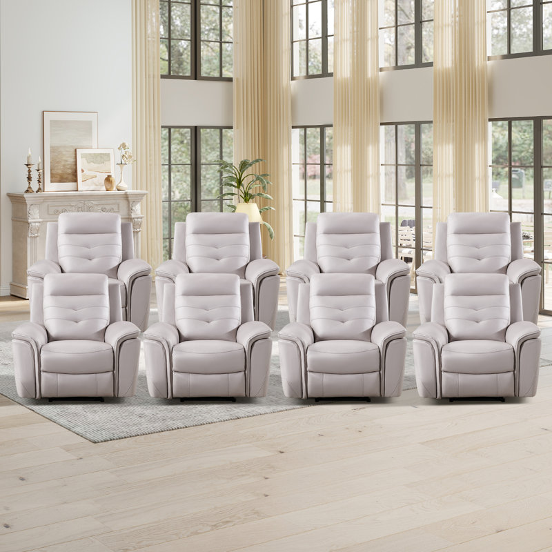 Fauteuil inclinable électrique en cuir Vegan de 39,4 po de large avec USB Alverez (ensemble de 8), Similicuir gris pâle