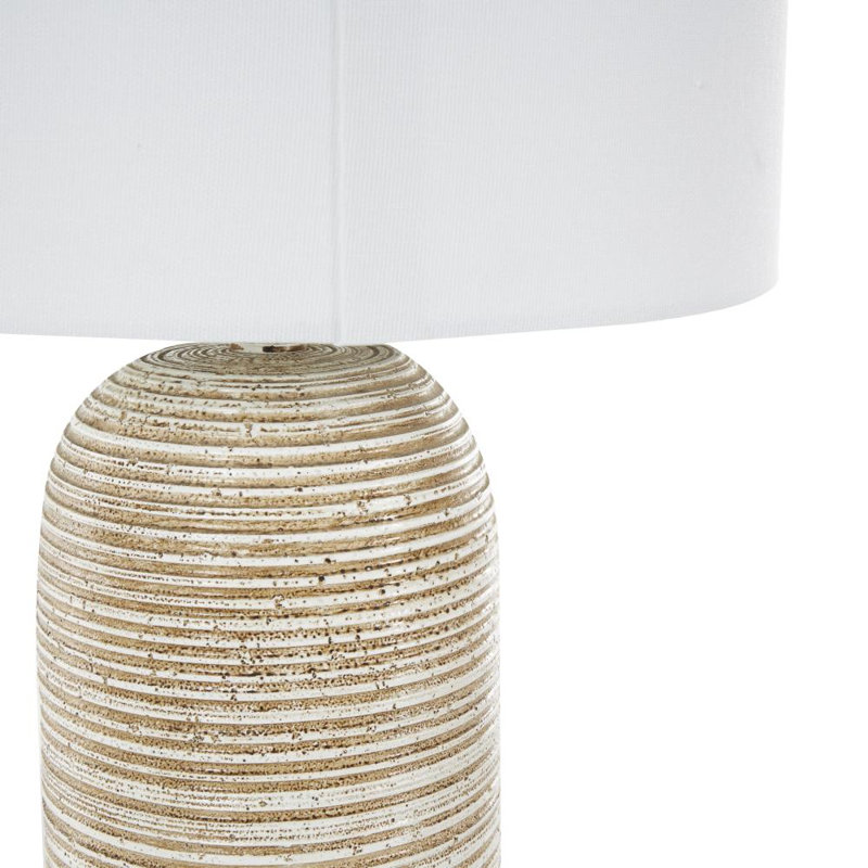 Lampe de table Cole et bois gris avec abat-jour tambour blanc