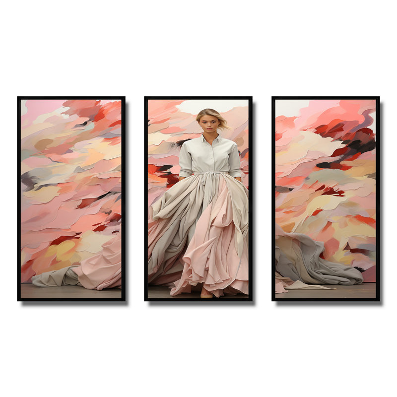 Rose et blanc haute couture, art mural Dior, H 28 po x l 36 po, Cadre flottant noir