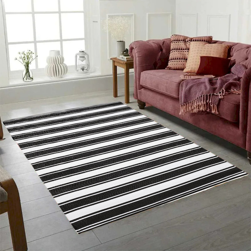 Tapis intérieur / extérieur noir / blanc Aldaco, Rectangle 6 pi x 9 pi