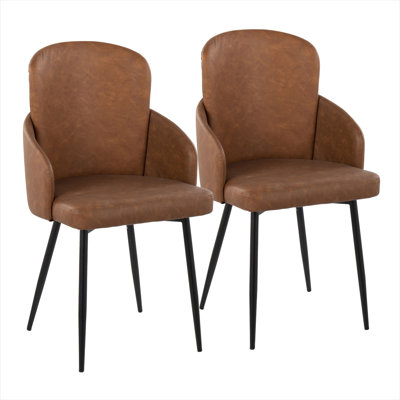 Ensemble de 2 chaises d'appoint contemporaines avec revêtement en similicuir et structure en métal beige et noir