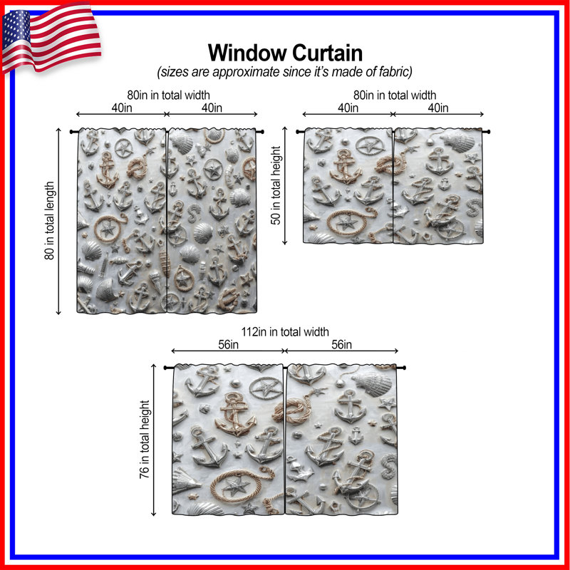 Rideaux obscurcissant Nautical, 20 po x 60 po - 2 panneaux, Obscurcissement de chambre