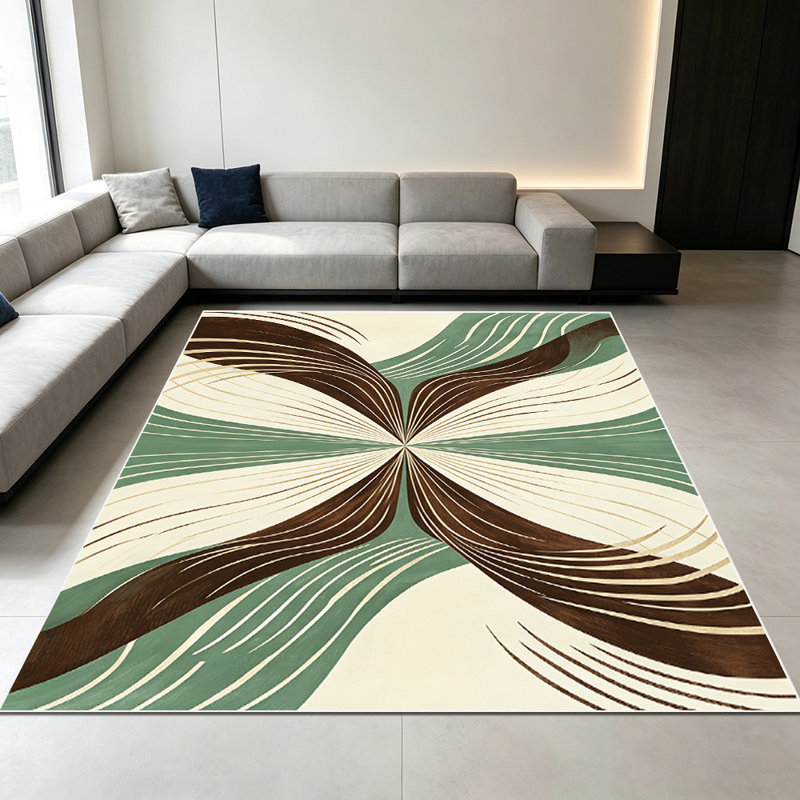 1PC Abstract Swirl Wavy Stripe Sage Green & Brown Off-white area rugs for Living Room, Soft, All seasons, Easy-maintain, Washable Indoor mat, Farmhouse suitable for for dining room, bedroom, home office...