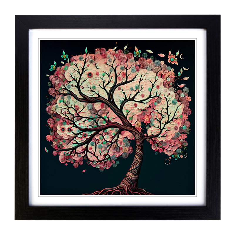 Cherry Blossom Tree Paisley Art - Framed Print, Black