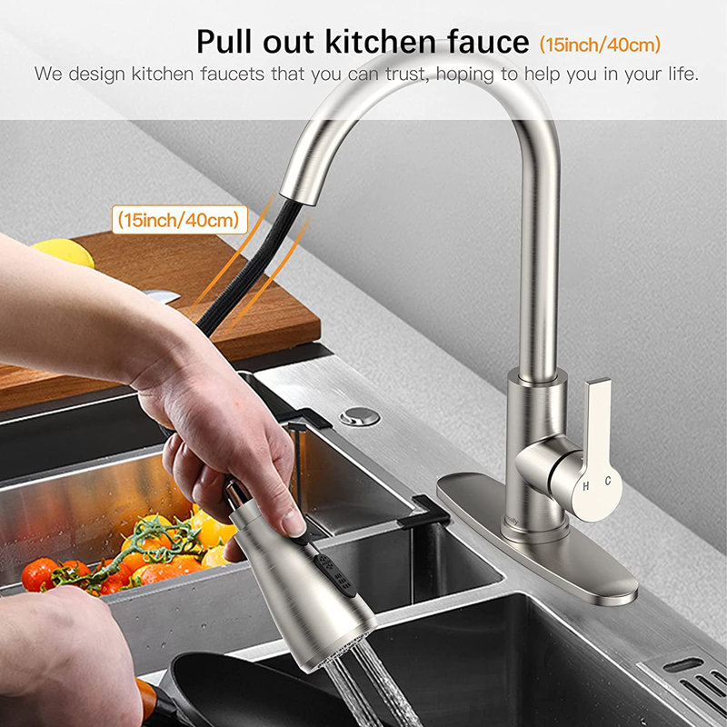 Yiimo Pull Out Kitchen Faucet, Brushed Nickel