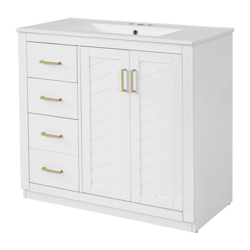 Meuble-lavabo 36 po avec lavabo en céramique, Blanc