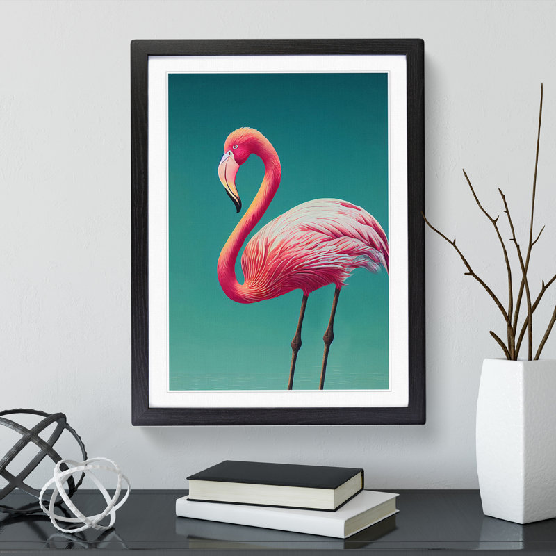 Dignified Flamingo - Single Picture Frame Print, Black, 46cm H x 34cm W x 2cm D