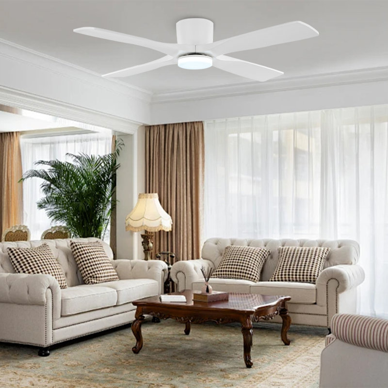 Ventilateur de plafond en bois à intensité variable avec télécommande Quala, 48 po de largeur, Blanc avec pales blanches