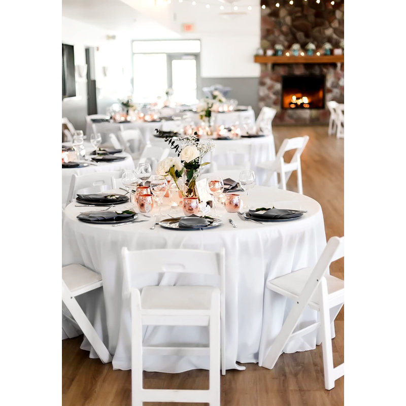 6-Pack 120-Inch White Round Polyester Tablecloth, Washable for Weddings, Parties, Banquets, and Camping, White