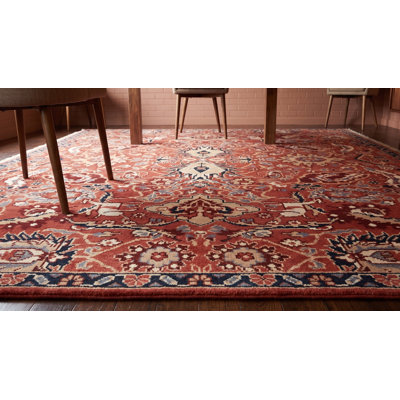 Tapis contemporain à motif géométrique en laine noué à la main à motif de médaillon symétrique Coral