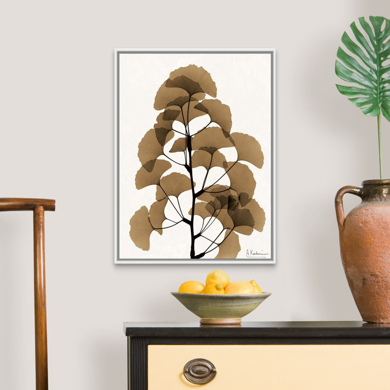 «Aged Ginko» par Albert Koetsier, reproduction sur toile, Cadre blanc, H 26 po x l 20 po x P 1,75 po