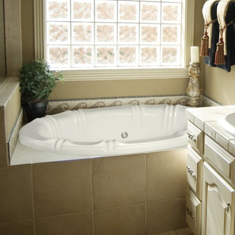 Designer Alyssa 66" x 42" Drop in Soaking Bathtub, White, Satin Brass