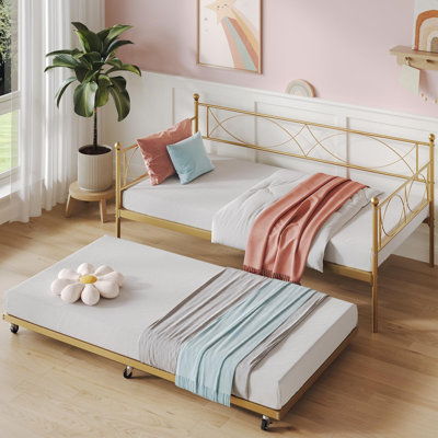 Twin Metal Daybed with Pull-Out Trundle | Durable Steel Frame with Headboard | Space-Saving Sofa Bed for Bedroom or Guest Room