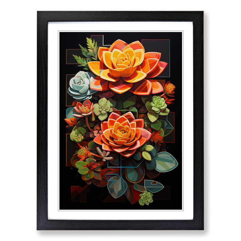 Succulent Constructivism Art - Framed Print, Black, 64cm H x 46cm W x 2cm D