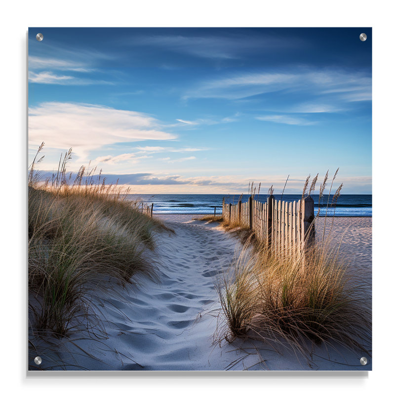 Path to the beach II - Coastal Beach sable, décoration murale acrylique, H 16 po x l 16 po