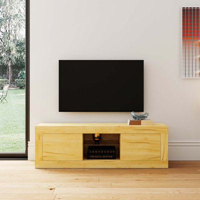 Meuble télé 49 po avec lumières DEL Daivd, armoire de rangement, 2 portes et tablettes ouvertes en verre, téléviseur de 55 po ou moins