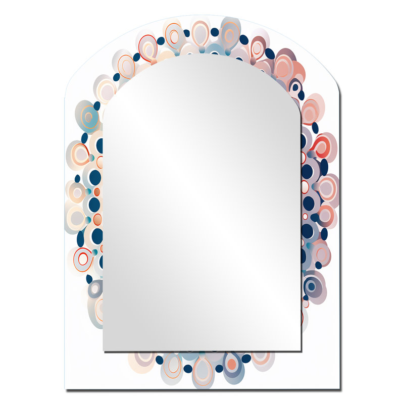 Boho Mandala en rétro bleu et orange - miroir arqué Boho Mandala, 34 po x 25 po