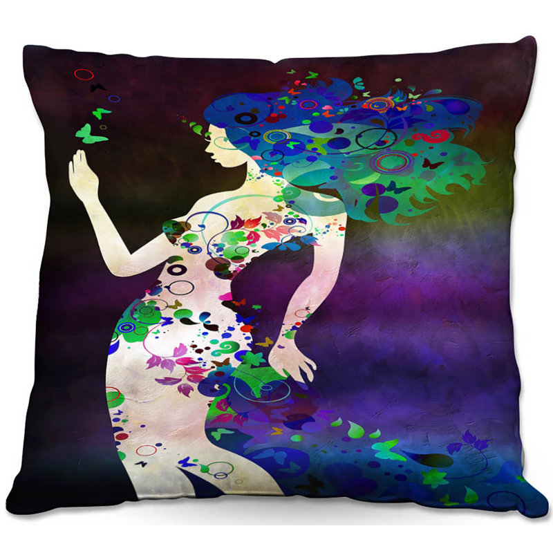 Reversible Throw Pillow, 20" x 20", Blue/Pink/Green