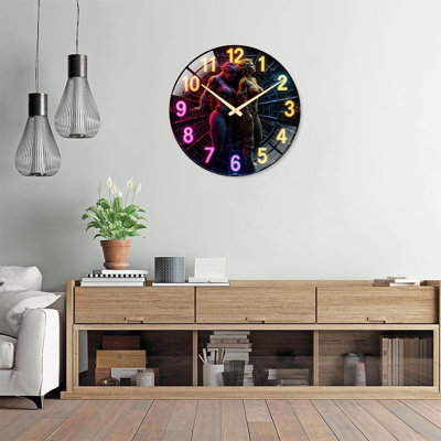 Horloge murale au néon colorée pour la décoration intérieure - Horloge murale moderne en verre de 61 cm (24 po)