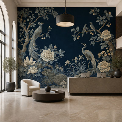 Papier peint chinois rétro bleu marine amovible