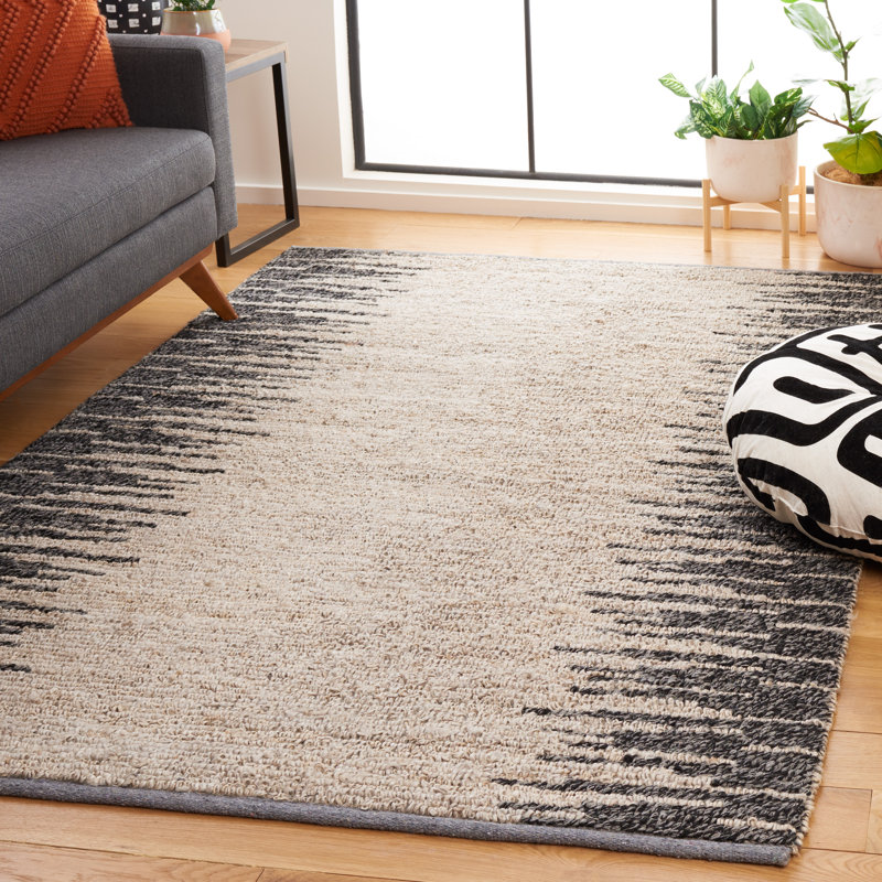 Shantela Natural Fiber Hand Woven Jute/Wool Abstract Rug in Light Gray/Black, Rectangle 3' x 5'