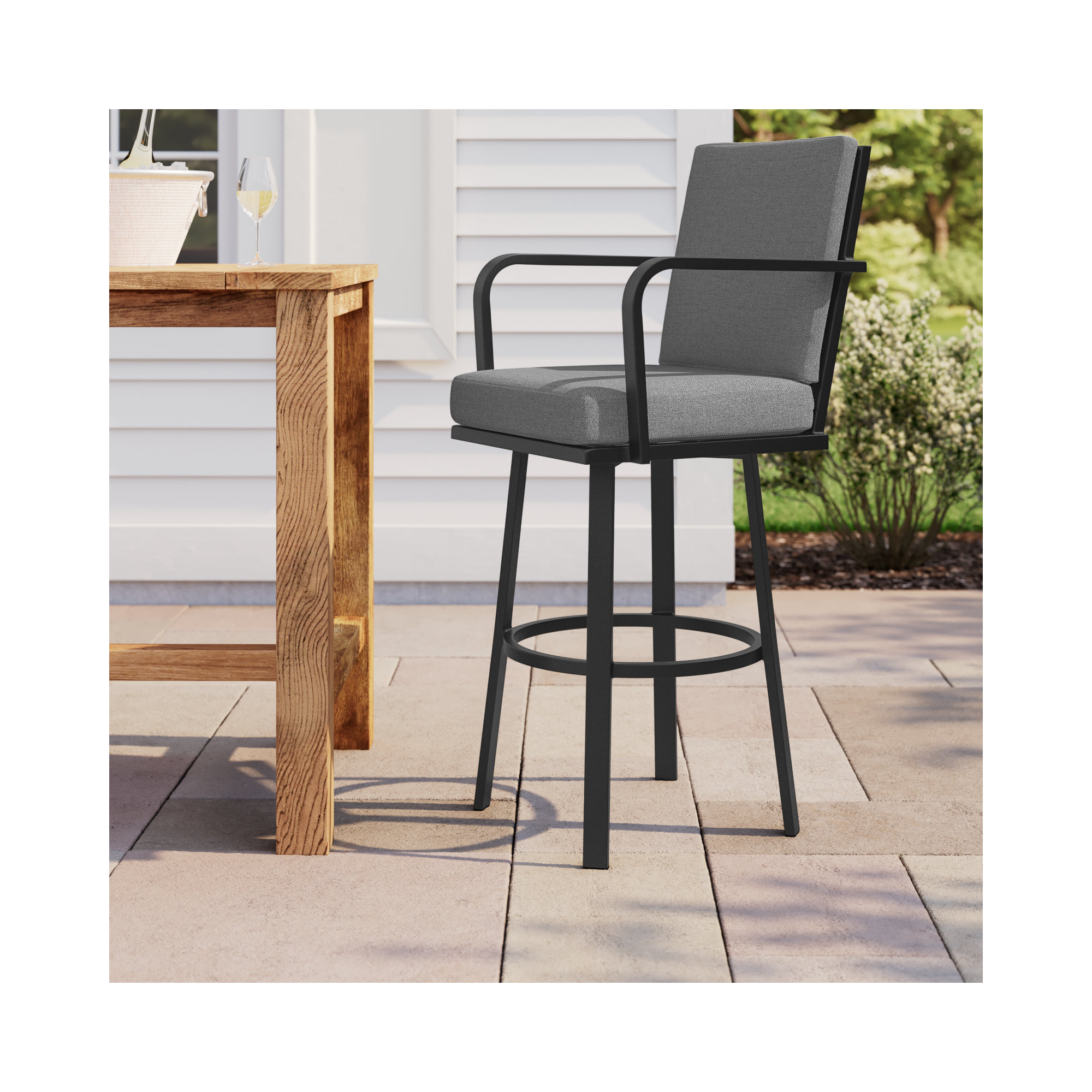 Cemalettin 45'' Aluminum Outdoor Bar Stool with Cushion, Brown, Brown, 26"