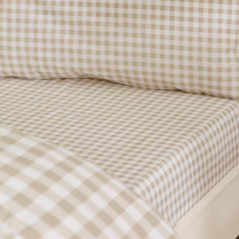 Bamford Gingham Check Fitted Sheet, Natural, King