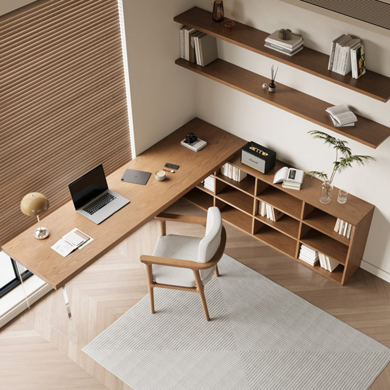Bureau de direction brun en bois massif en forme de L, H 29,53 po x l 62,99 po x P 62,99 po
