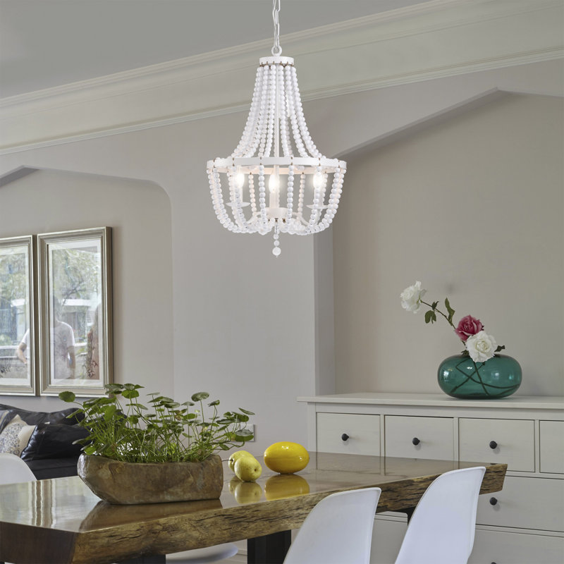 Luminaire suspendu unique à 3 lumières DEL avec détails perlés Demi