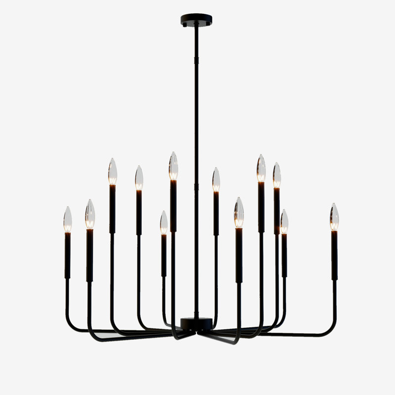 Jassel 12 - Light 40"W Black Dimmable Classic Candle - Style Tradtional/Classic Chandelier for Dining Room or Kitchen