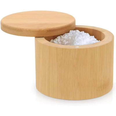 Salt Cellar, Bamboo Salt Container with Lid