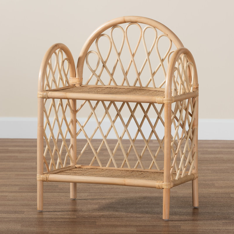 Bohemian Natural Brown Rattan 2-Tier Display Shelf