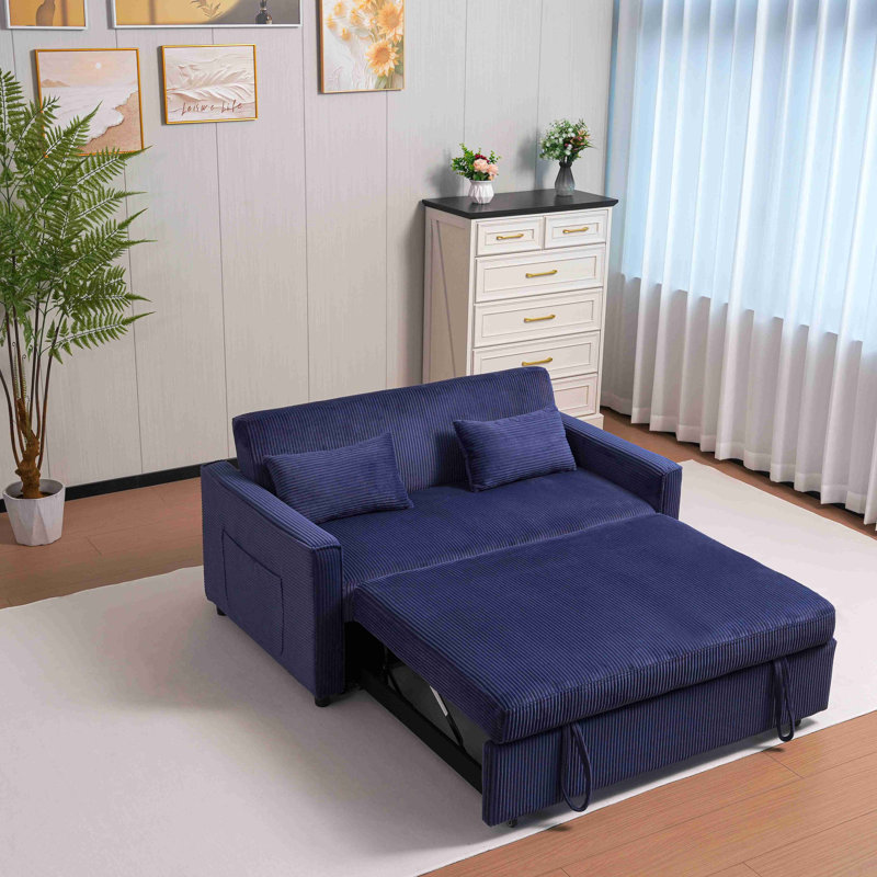 Futon Sofa Bed,3-In-1 Multi-Functional Corduroy Sleeper Couch Pull-Out Bed,Adjustable Backrest And Pillows,Convertible Sofa Bed For Living Room,Bedroom