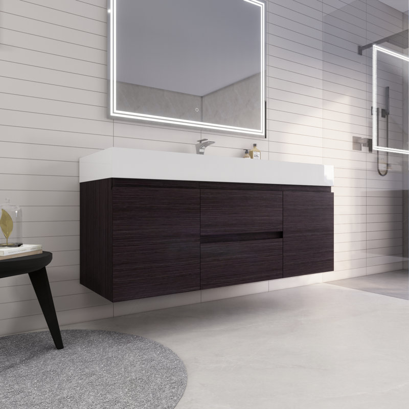 Babajide Bathroom Vanity with Acrylic Top, Dark Gray Oak