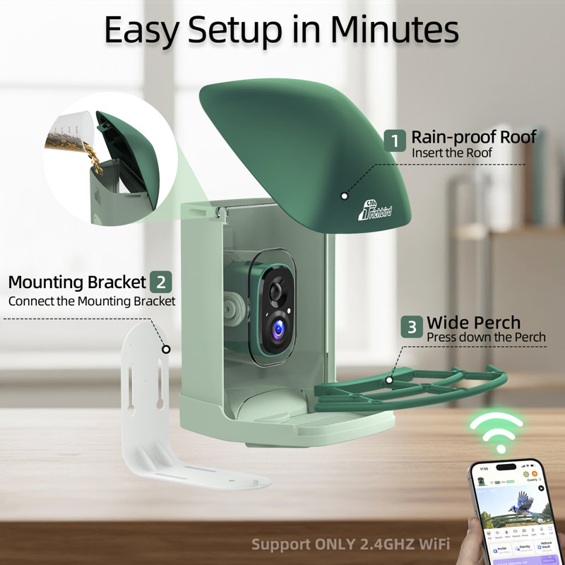  Mangeoire à énergie solaire Coolfly X Richbird avec caméra HD 2,5K en vert forêt, Green