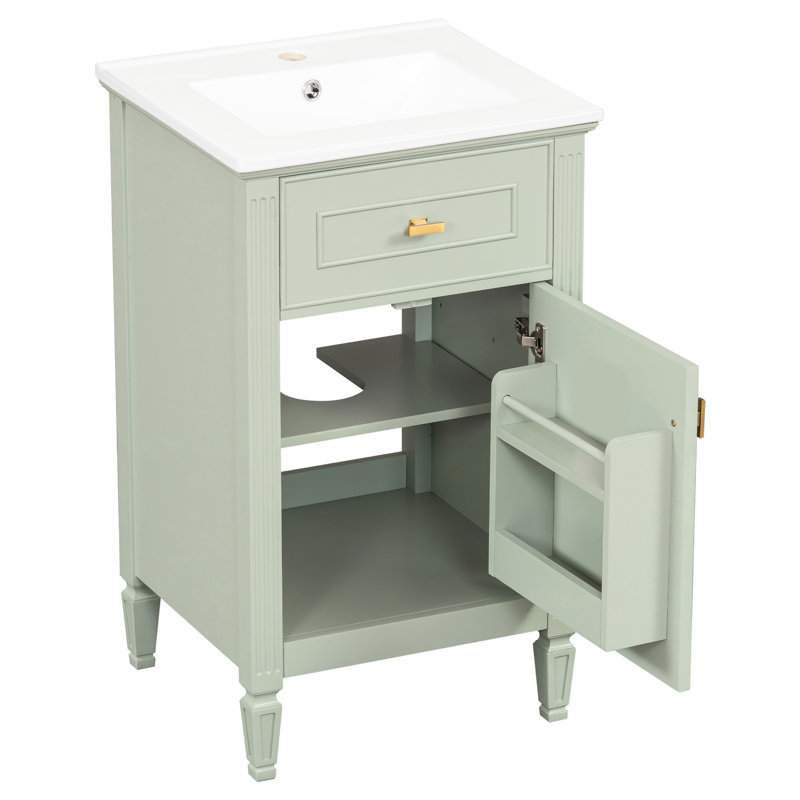 Meuble-lavabo de 20 pouces avec lavabo, rangement fonctionnel, charnières à fermeture en douceur et assemblage facile pour les petites salles de bain urbaines