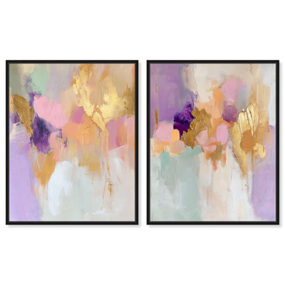 Or et mauve, ensemble de 2 reproductions d'art pastel sur toile 