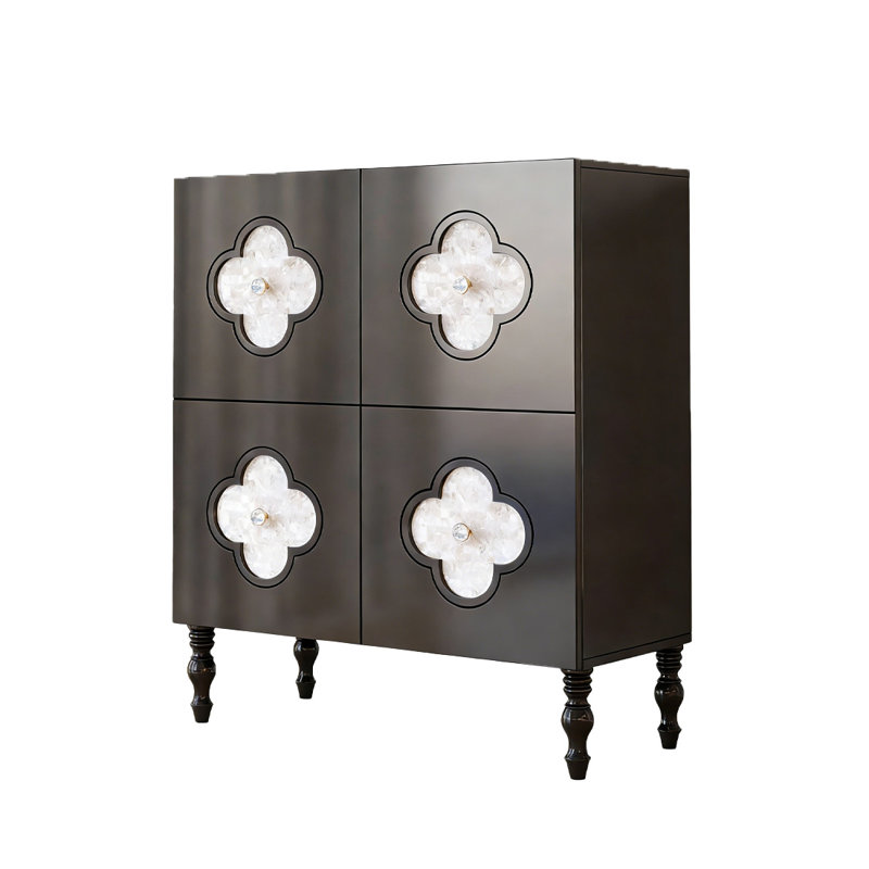 Console ronde noire en bois massif