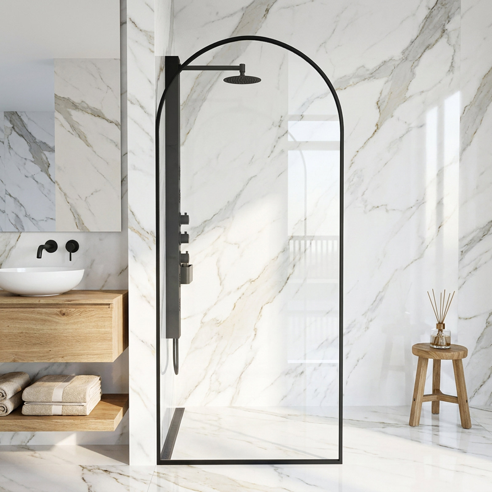 Arden Framed Fixed Shower Screen, Matte Black
