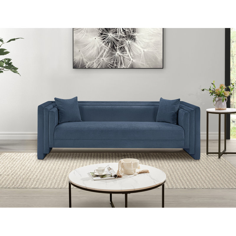 Helmer Chenille Fabric Sofa, Tissu chenille bleu clair