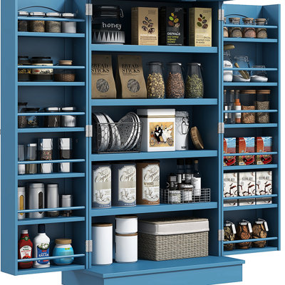 Meuble de rangement de cuisine 41 po, bleu, 12 portes, 5 tablettes ajustables, optimise l'organisation et l'utilisation de votre armoire, améliore l'efficacité du rangement