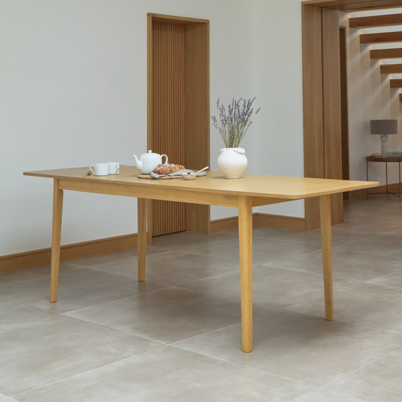 Extendable Solid Wood Base Dining Table, Pale Oak