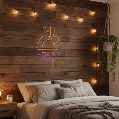  | Enseigne lumineuse Happily Ever Always | Fabriqué avec un tube néon incassable durable pour une lueur brillante et durable qui ajoute chaleur et charme à tout espace | 19 x 24 | Orange et rose