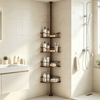 Adjustable 4-Tier Stainless Steel Tension Pole Corner Shower Caddy