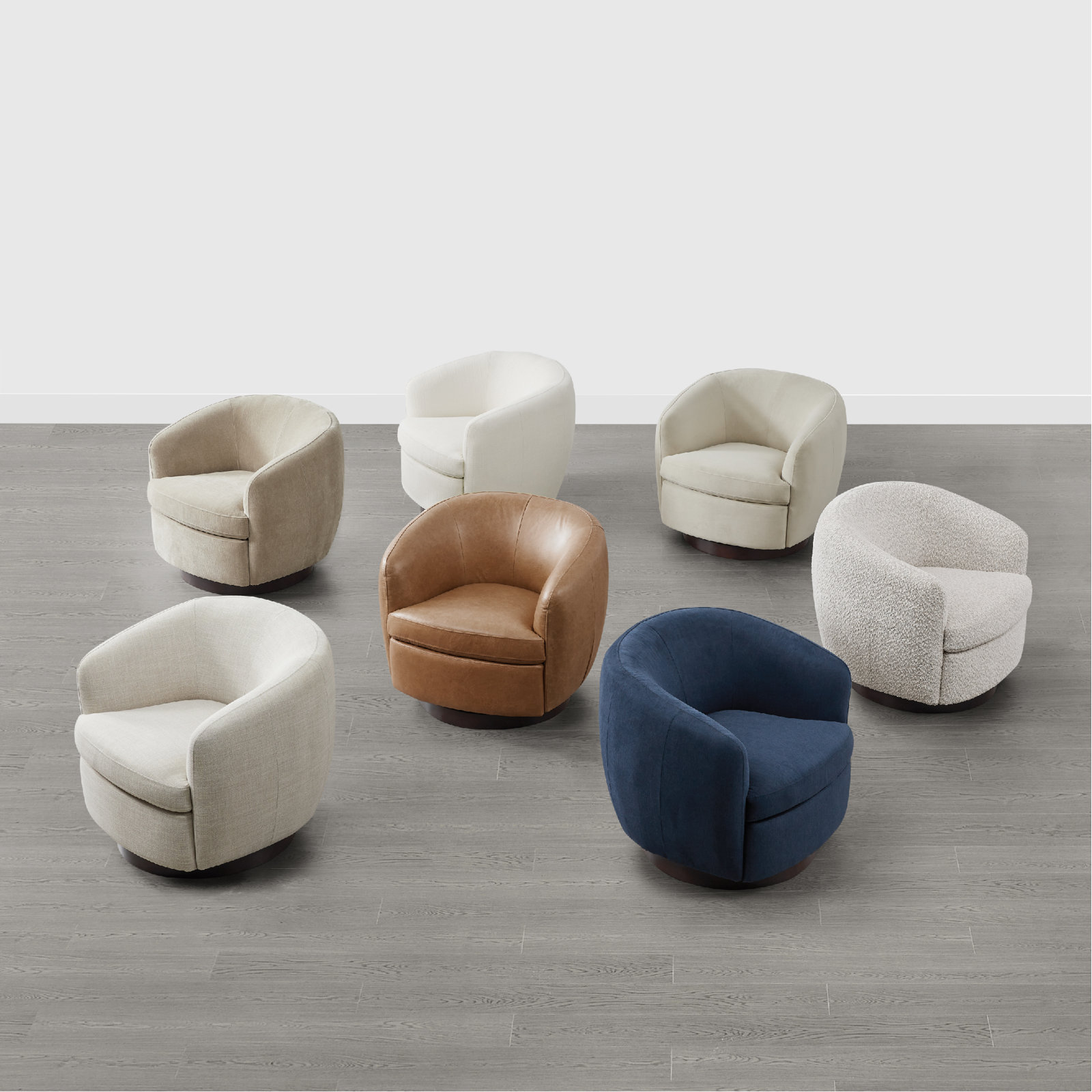 Marcy Vegan Leather Swivel Barrel Chair, Copley Brown Vegan Leather