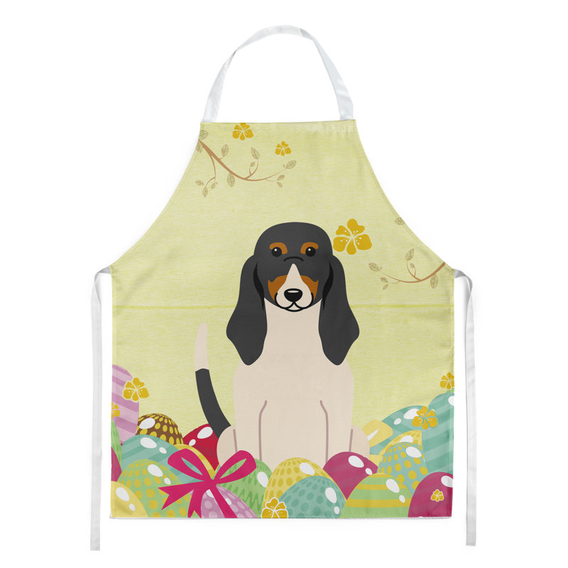 Tablier œufs de pâques, Jaune / crème / noir, Chien courant suisse
